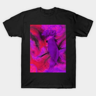 VIBRANT PURPLE RED CORAL PARROT COCKATOO POSTER PALM TROPICAL PRINT T-Shirt